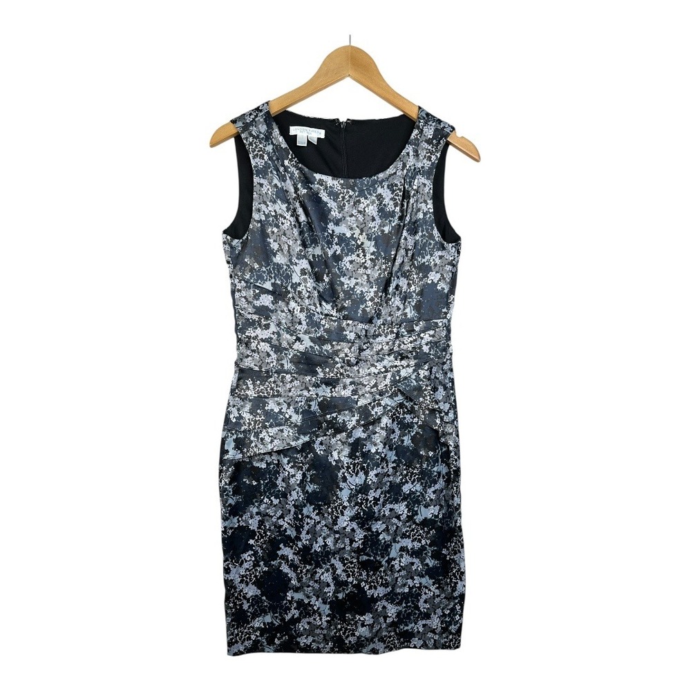 London Times Printed Sleeveless Sheath Dress size‎ 10P Gray/White/Black